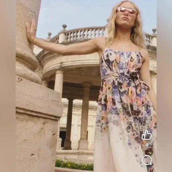 Zimmermann Tama Corset Linen Silk Midi Dress 1 US6 Floral Pansy Waist Tie Belted - Picture 8 of 16